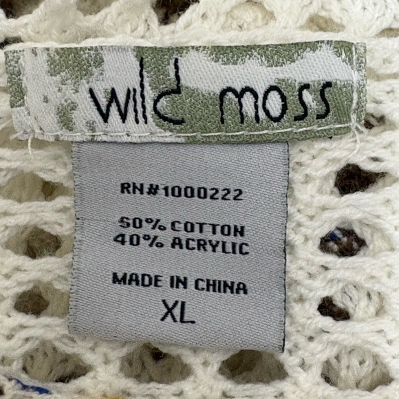 Wild Moss Cream Crochet Granny Square Flared Long Sleeve Fringe Top. | Size XL - Picture 8 of 9